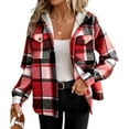 thumbnail image 1 of Shackets for Women 2025, Lightweight Plaid Baseball Jacket Casual Oversized Hooded Spring Coat 2025 Trendy Outdoor Festival Windbreaker Petite Plus Size Breathable Long Red S, 1 of 5