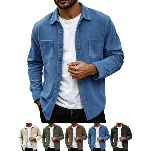 Shackets for Men Casual Corduroy Button Front Lapel Long Sleeve Fall Outfits Jacket