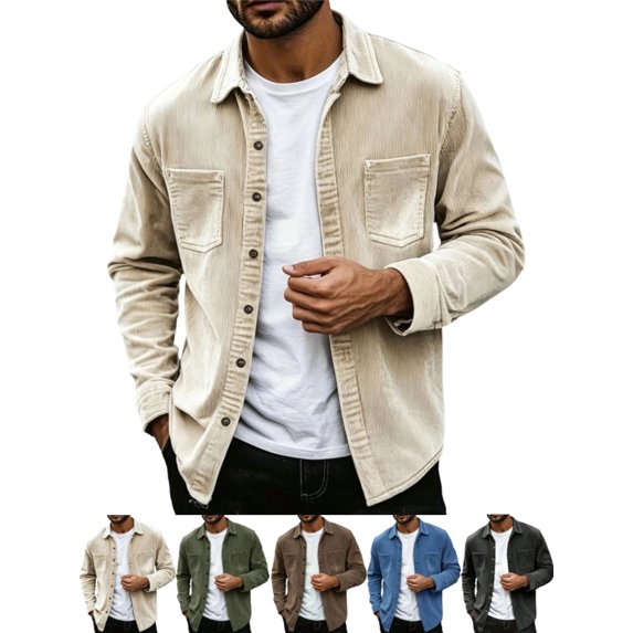 Shackets for Men Casual Corduroy Button Front Lapel Long Sleeve Weekend Wear Jacket
