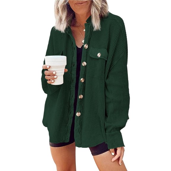 Shackets for Women 2025 Waffle Knit Tops Long Sleeve Button Down Shirt Fall Jackets Outfits Corduroy Jacket