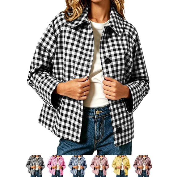 Shackets for Women Plaid Flannel Shirts Long Sleeve Button Front Checkered Casual Outerwear for Spring Fall Winter