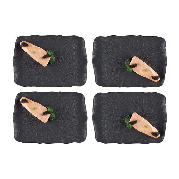 Shade 10.25" x 6.5" Rectangular Black Porcelain Plate (Set of 4)