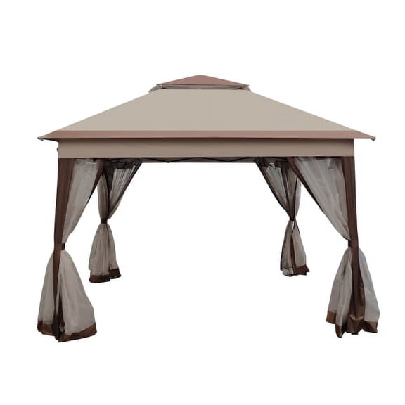 Shade&Beyond 11x11Ft Pop Up Gazebo, 2-Tier Canopy with Zipper Netting, 4 Sandbags, Coffee