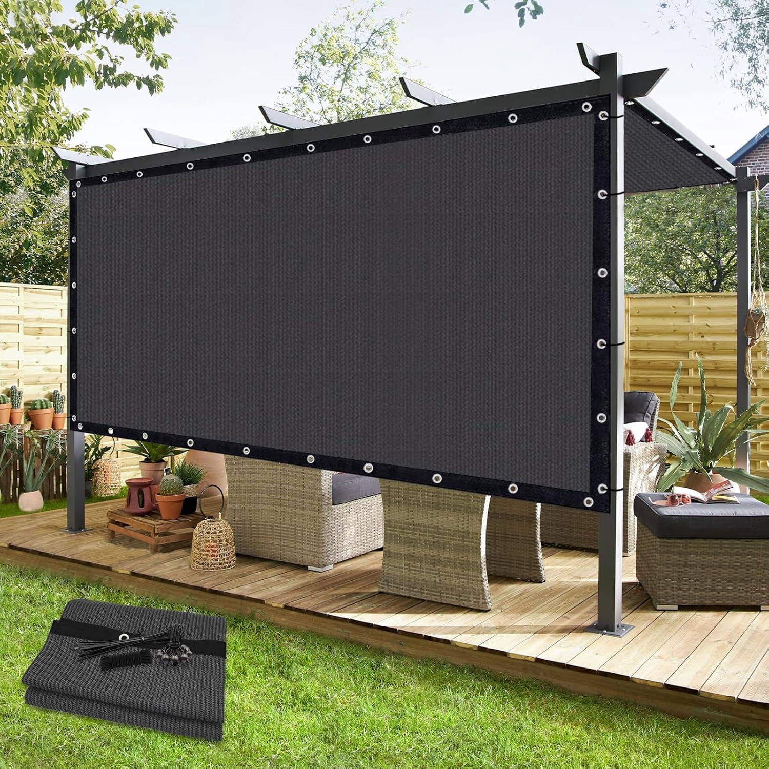 NAWAY 90% Sun Shade Cloth 12'x16' Outdoor Pergola Shade Cover Canopy with Grommets UV Block Privacy Screen for Patio, Backyards, Outdoor, Carport, Garden, Gray