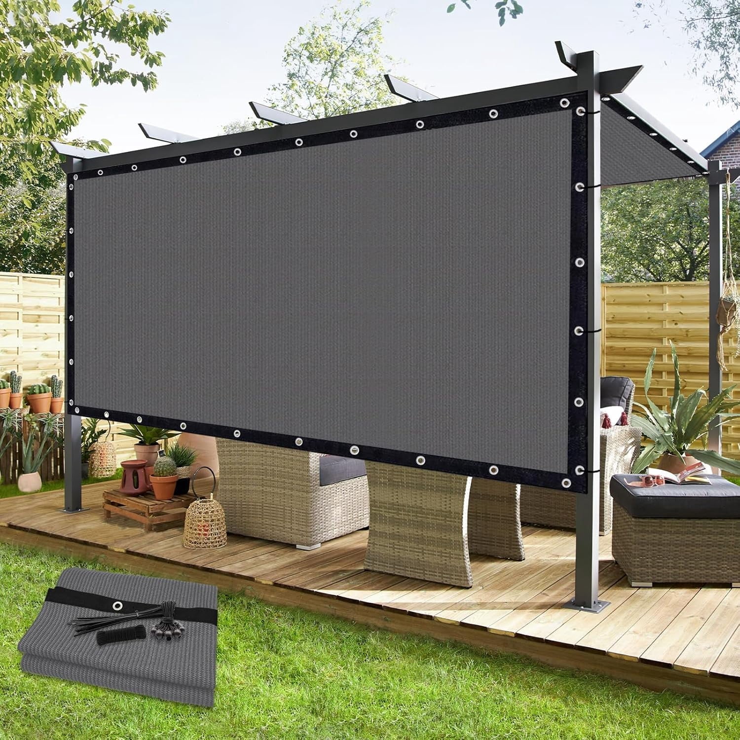 NAWAY 90% Sun Shade Cloth 12'x16' Outdoor Pergola Shade Cover Canopy with Grommets UV Block Privacy Screen for Patio, Backyards, Outdoor, Carport, Garden, Gray