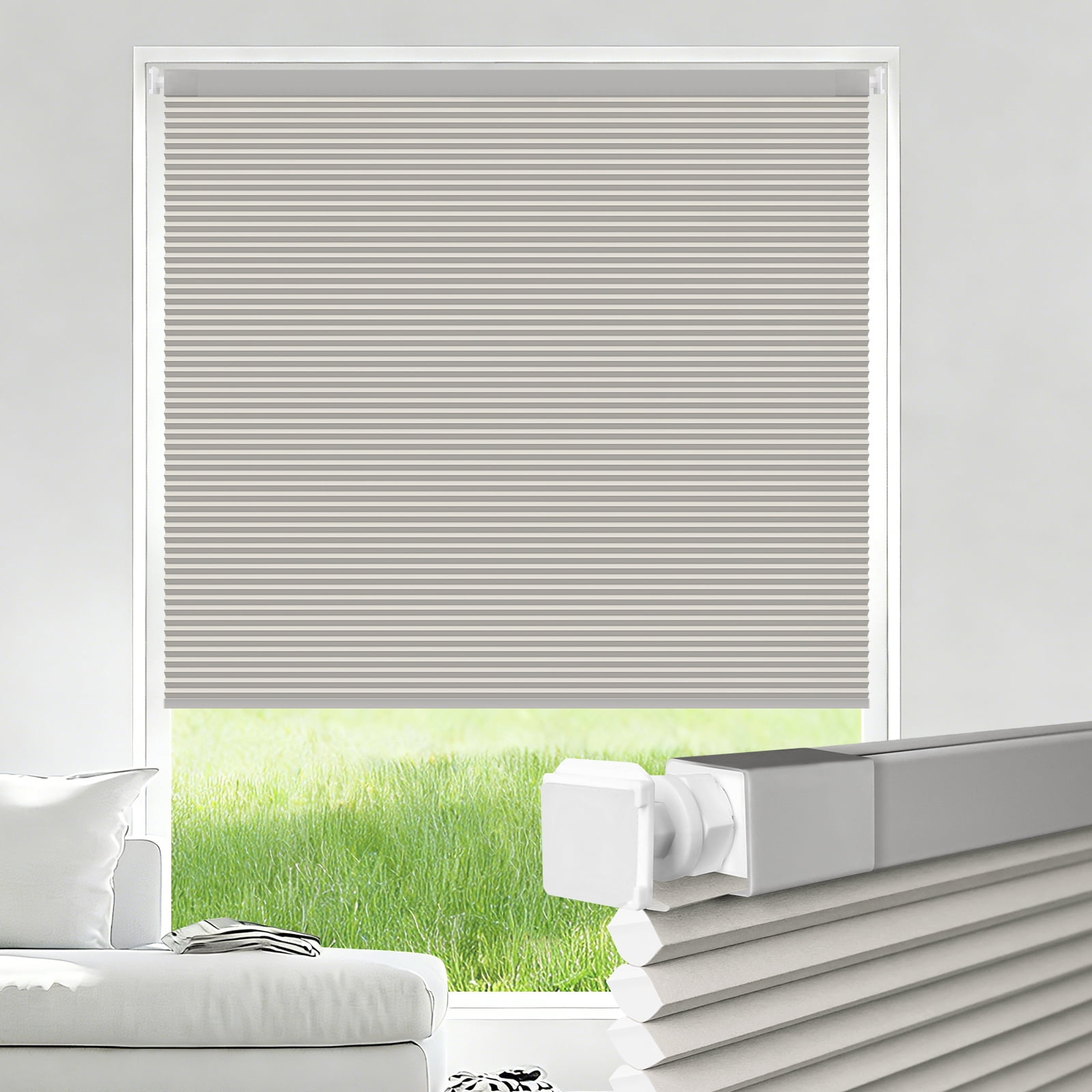 Shade&Beyond 34"x48" No Drill Cordless Light Filtering Cellular Shades, Thermal Insulating Noise Reducing Honeycomb Blinds for Indoor Windows, Gray