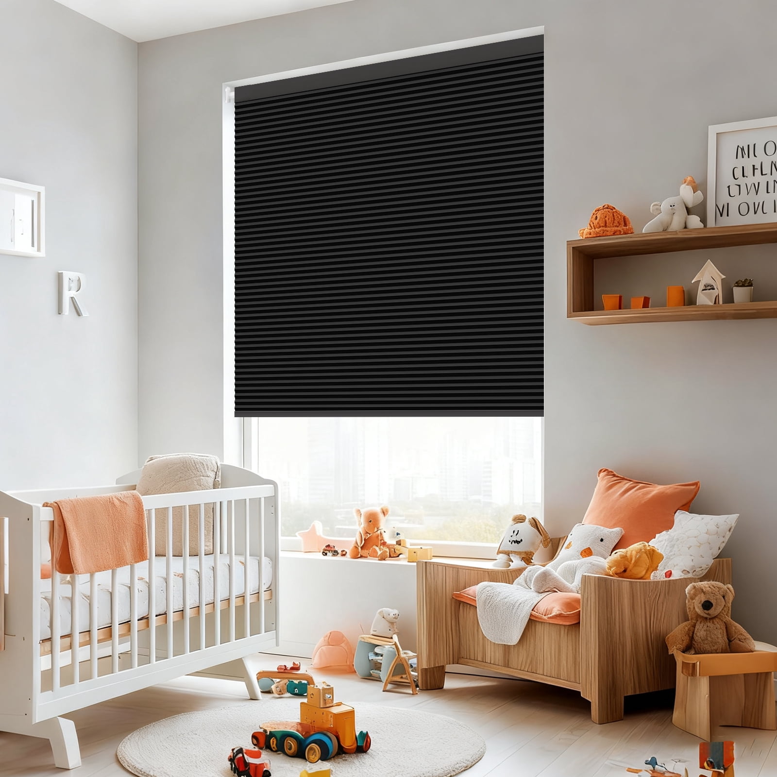 Shade&Beyond 34x48" No Drill Cordless Blackout Cellular Shades, Thermal Insulated Noise Reducing Honeycomb Blinds for Indoor Windows, Black