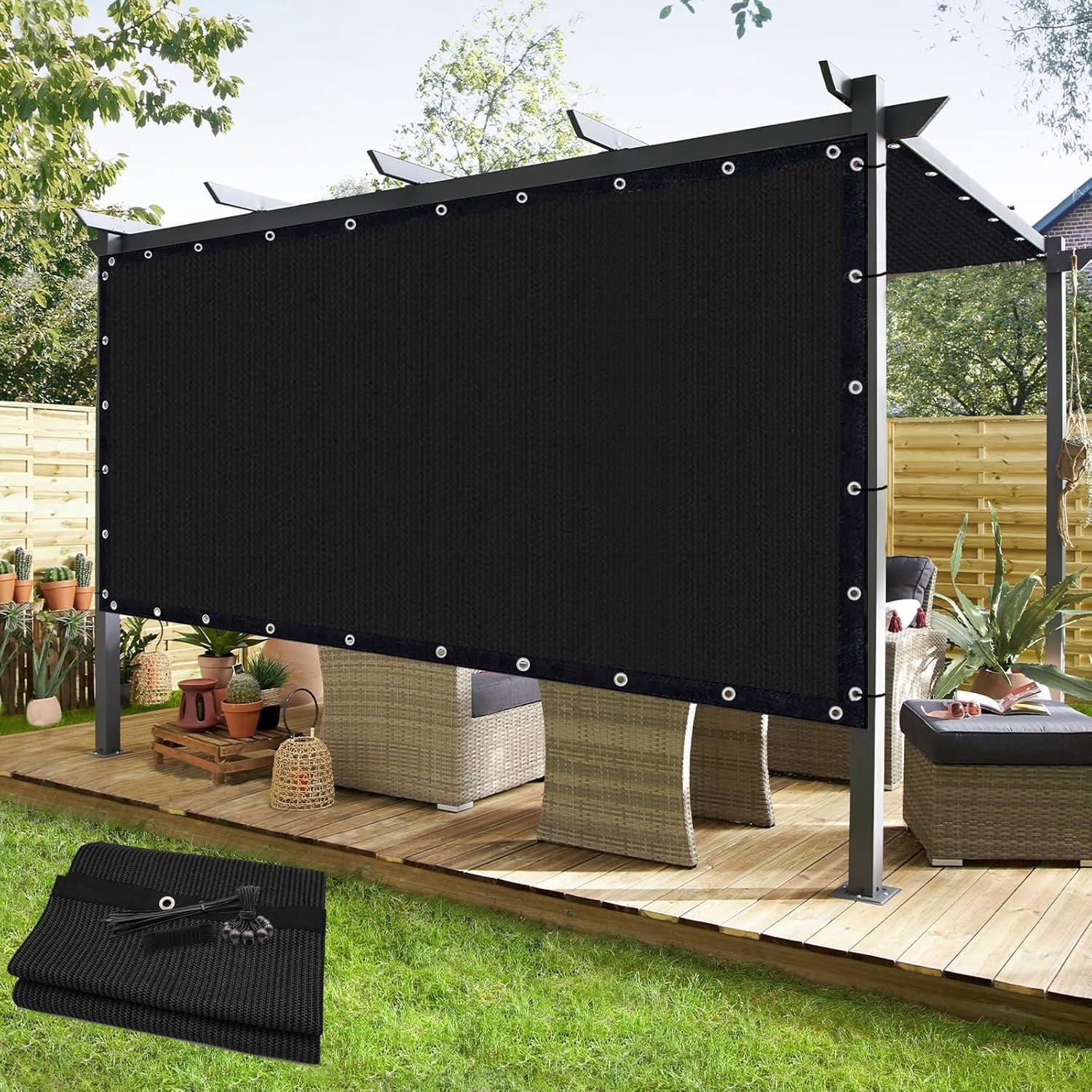NAWAY 90% Sun Shade Cloth 4'x8' Outdoor Pergola Shade Cover Canopy with Grommets UV Block Privacy Screen for Patio, Backyards, Outdoor, Carport, Garden, Black