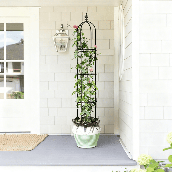 Shade&Beyond 6.2 ft. Garden Obelisk Trellis Lightweight Rustproof Plastic Coated Metal Tall Tower Trellis Stand