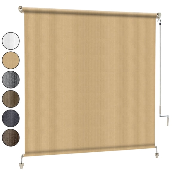 Shade&Beyond 6'W x6'H Outdoor Roller Shades, 220 GSM HDPE Cordless Roll Up Patio Roller Shades,90% UV Protection for Porch & Gazebo,Wheat