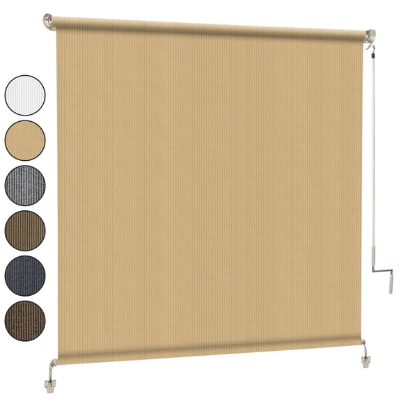 Shade&Beyond 6'W x6'H Pole-Spliceable 220 GSM HDPE Cordless Roll up Outdoor Roller Shade,90% UV Protection for Porch & Gazebo,Sesame