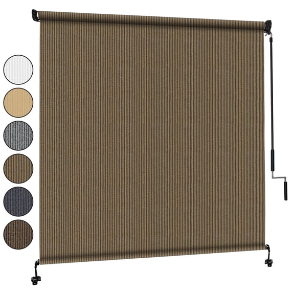 Shade&Beyond 7'W x6'H Outdoor Roller Shades, 220 GSM HDPE Cordless Roll Up Patio Roller Shades,90% UV Protection for Porch & Gazebo,Coffee Brown