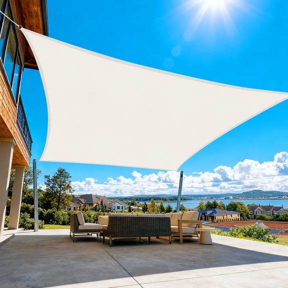 Shade&Beyond 8'x10' Rectangular Sun Shade Sail, HDPE 95% UV Block Breathable Windproof Cover with D-Rings for Patio, Garden, Pool, Cream
