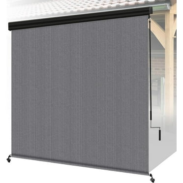 Shade&Beyond Outdoor Roller Shades 5' W x 8' H Gray Patio Roll Up Blinds with Aluminum Valance 220GSM Exterior Shade Cloth Roll for Porch Gazebo Pergola Balcony Backyard