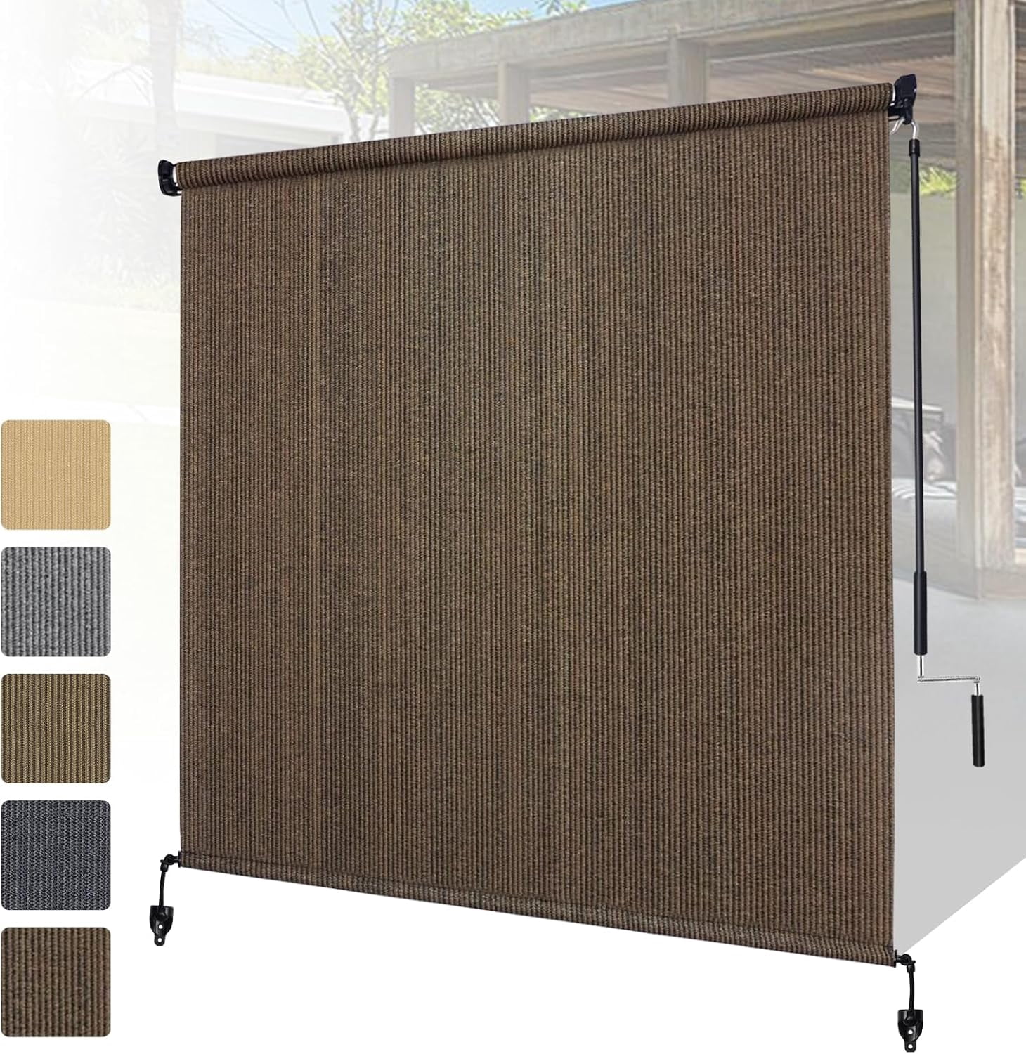 Shade&Beyond Outdoor Roller Shades 6' W x 6' H,Cordless Patio Shades Roll Up Outdoor Blinds with 90% UV Protection for Porch Gazebo,Mocha