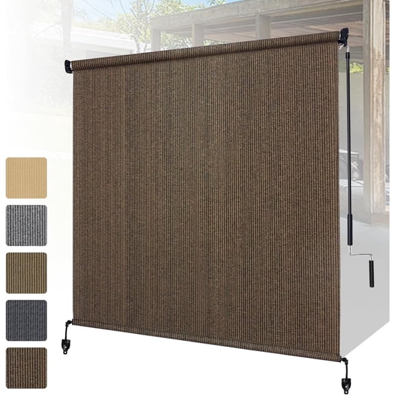 Shade&Beyond Outdoor Roller Shades 6' W x 6' H,Cordless Patio Shades Roll Up Outdoor Blinds with 90% UV Protection for Porch Gazebo,Mocha