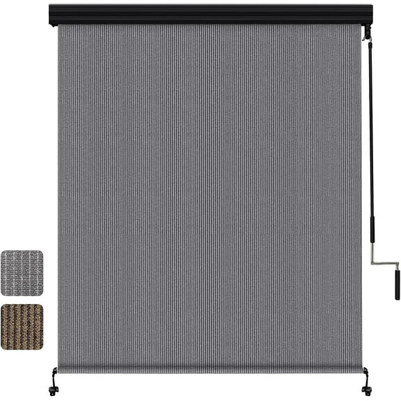 Shade&Beyond Outdoor Roller Shades 6' W x 6' H Cordless Roll Up Blinds with Valance, Exterior Shade Cloth Roll for Patio Porch Pergola, Dark Grey