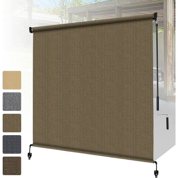 Shade&Beyond Outdoor Roller Shades 7' W x 8' H,Cordless Patio Shades Roll Up Outdoor Blinds with 90% UV Protection for Porch Gazebo,Coffee Brown