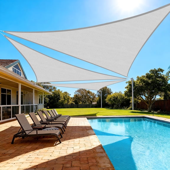 Shade&Beyond12'X12'X12'185 GSM HDPE Curved Triangle Permeable Sun Shade Sail for Patio, Garden & Deck, Light Gray