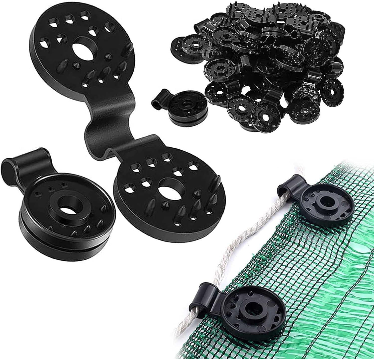 Shade Cloth Heavy Duty Lock Grip, Shade Cloth Plastic Clips, Sunshade Net Shading Fixed Clip Buckle Plastic, Windproof Awning Clamp Grip, Round Plastic Black Clips for Sun Shade Net (50pcs)