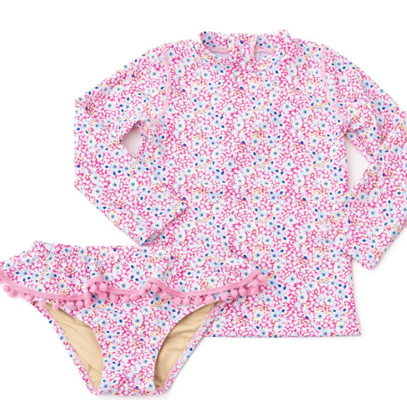 Shade Critters Electric Ditsy Girls Rashguard Swim Set, 6T