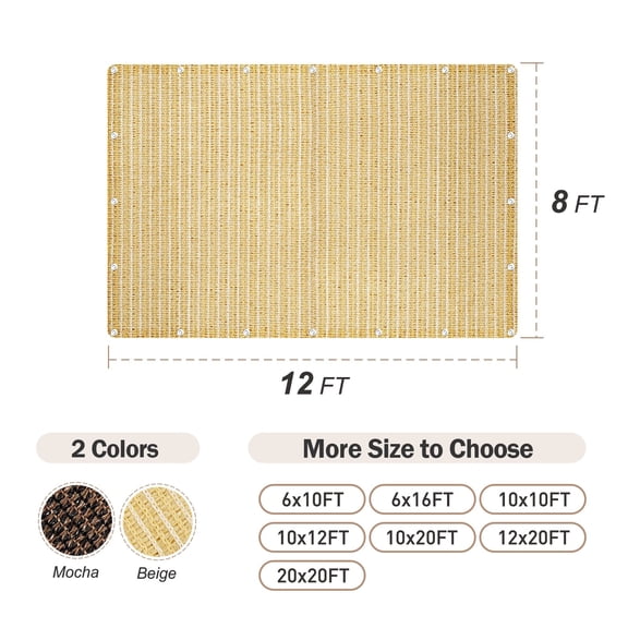 Shade Fabric 90% Sun Shade Cloth Privacy Screen with Grommets for Patio Garden Pergola Cover Canopy 8x12 FT