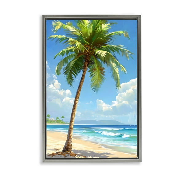 Stupell Industries Shade From Palm Trees Gray Framed Floater Canvas Wall Art, design by LSR Design Studio, 25 x 17