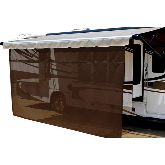 Shade Pro - Vista Shade - Solar Mesh Sunscreen for 12V Electric RV Awning - Zipper Sun Shade Blocks 85% of Light Without Blocking Your View - Fits Vertical Arm Style Awnings 17' Brown, 10' Drop