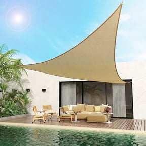 SINGOMON Shade Sail, 10'x10'x10' Beige Triangle Awning, 95% UV Blockage, Water & Air Permeable Canopy Mesh for Yard Patio Garden Backyard