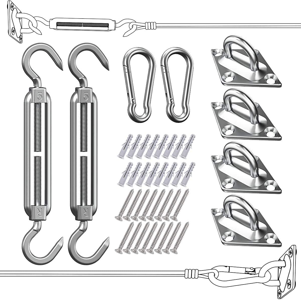 Shade Sail Fixing Kit 304 Stainless Shade Sail, Shade Sail Fixing Kit for Triangle, Square