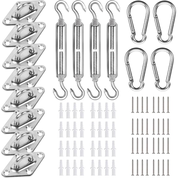 Shade Sail Hardware Kit with 50 FT Cable Wire Rope, Anti-Rust Stainless Steel Stainless Steel Sun Shade Hardware Kit for Rectangle Square Triangle Shade Sail Installation(66 PCS) D