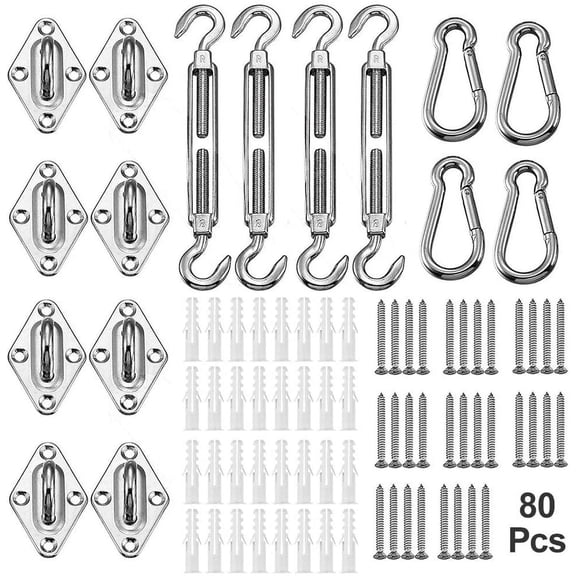 Shade Sail Hardware Kit 6 inch for Triangle Rectangle Sun Shade Sail Installation, 304 Grade Stainless for Garden Outdoors, 80 Pcs