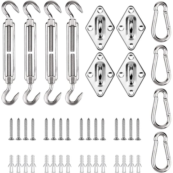 Shade Sail Hardware Kit, Awning Attachment Set for The Safe Installation of Square and Triangular Sun Sails, 304 Stainless Steel Sun Shade Sail Fixing Hardware Accessories Kit