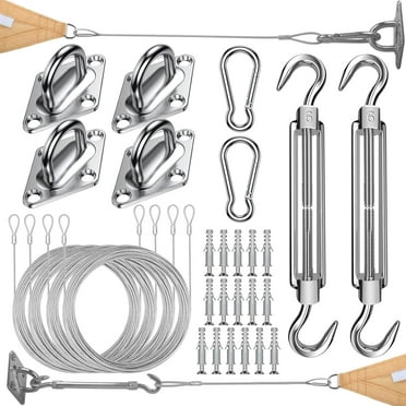 Shade Sail Hardware Kit with Cable Wire Rope,48 Ft (12Ftx4) Vinyl Coated Aircraft Cable,6 Inch Hanging Kit for Outdoor Curtain String Light Sun Shade Sails Installation