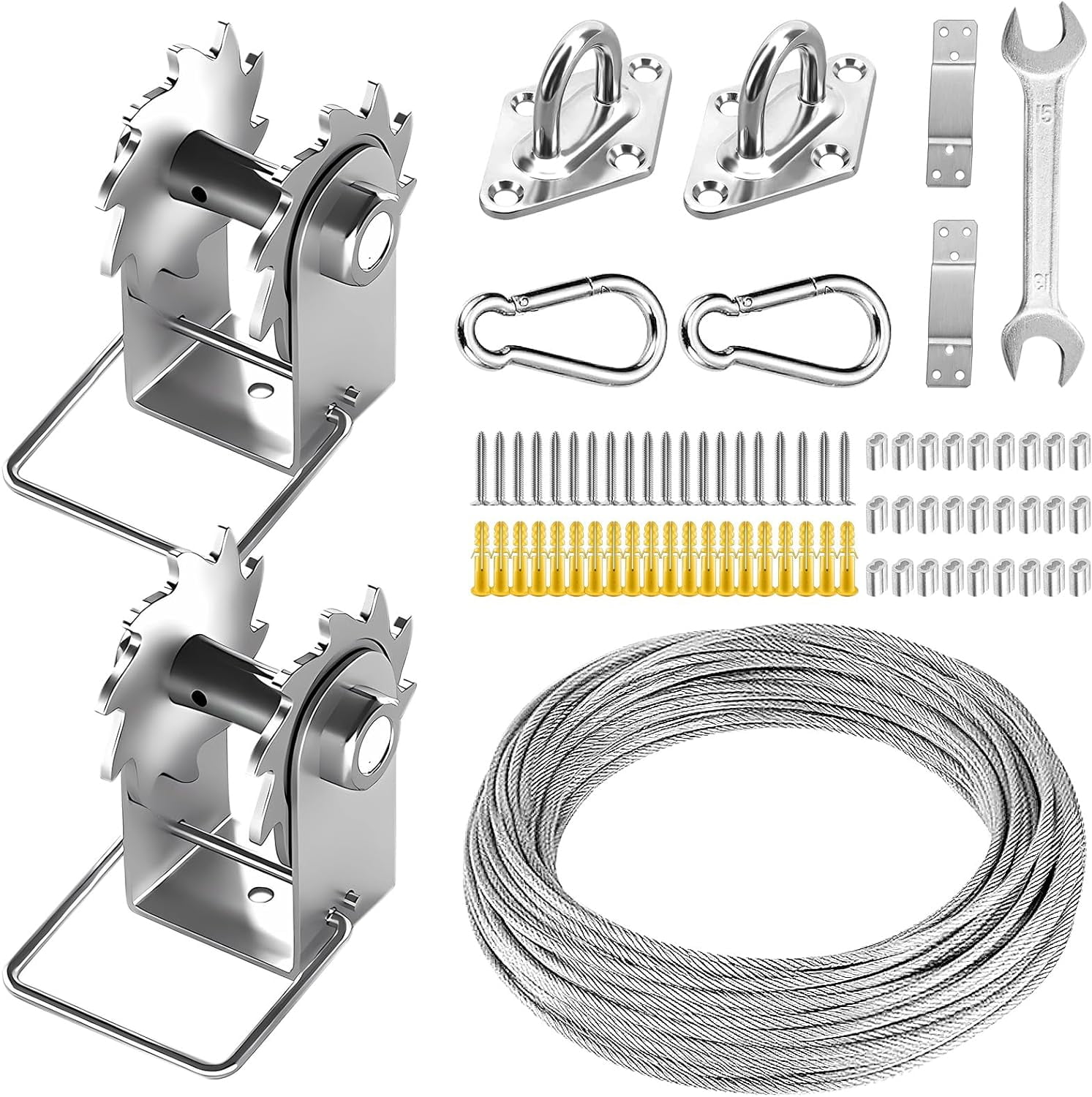 Shade Sail Hardware Kit Include Winches & Wire Rope, AntiRust Stainless Steel Sun Shade