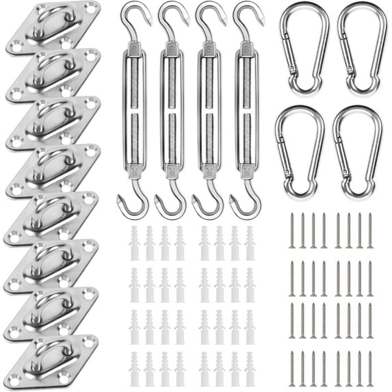 Shade Sail Hardware Kit Include Winches & Wire Rope, Anti-Rust Stainless Steel Sun Shade Hardware Kit for Rectangle Square Triangle Shade Sail Installation(75 PCS) D