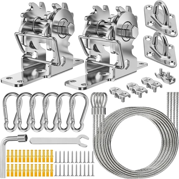 Shade Sail Hardware Kit with Ratchet Winch, Heavy Duty 304 Stainless Steel Windproof Sun Shade Tension Kit for Rectangle Triangle Canopy, For Outdoor Patio Garden Vendor(Winch + 4Pcs Wire Rope)