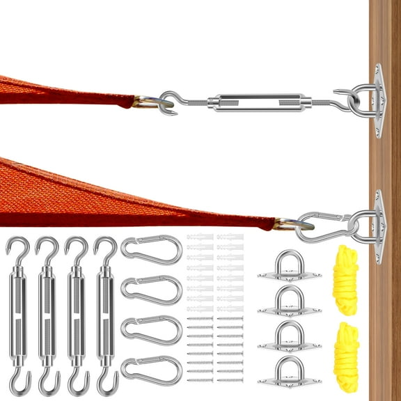 Shade Sail Hardware Kit Stainless Steel Awning Attachment Set Rust Resistant Shade Sail Fixing Accessories with Adjustable Hooks for Outdoor Patio Garden