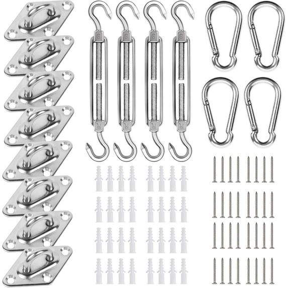 Shade Sail Hardware Kit, Stainless Steel Hardware Kit for Triangle Square Rectangle Sun Shade Sail Installation for Lawn D