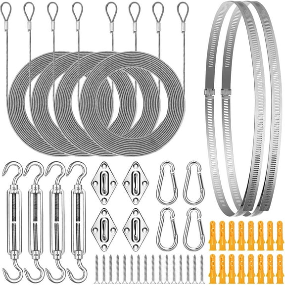 Shade Sail Hardware Kit, Sun Shade Hardware Kit with 304 Stainless Steel Wire Rope for Square/Rectangle/Triangle Sun Shade Sails, Anti-Rust Stainless Steel Accessories for Outdoor (6 inch, 50 pcs) B
