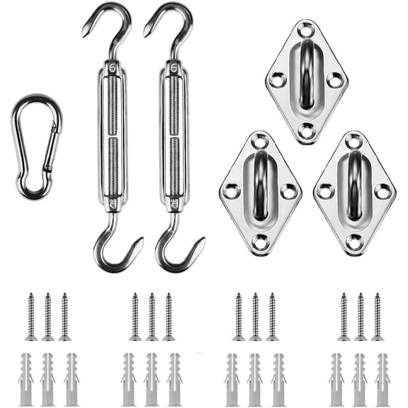 Shade Sail Hardware Kit Triangle, 6 Inches Stainless Steel Sun Shade Sails Installation for Lawn Garden, 18 Pcs Silver B