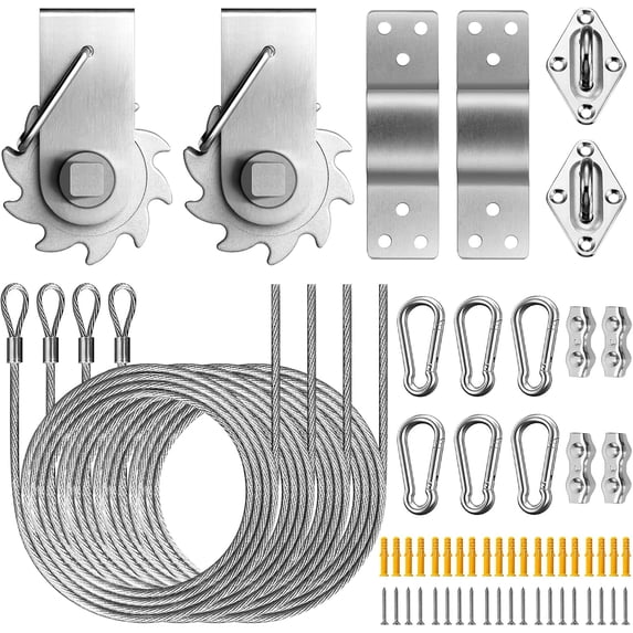Shade Sail Hardware Winch Set Kit, 60Pcs Stainless Steel Hardware Kit for Rectangle Triangle Canopy, Heavy Duty Anti-Rust Hardware Kit Set for Outdoor Garden Patio(Ratchet Winch +304 Wire Rope) B
