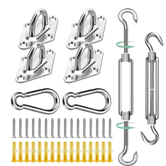 Shade Sail, Sun Shade Hooks and Clips, Triangle Sun Shade Awning Hardware Kit, High Performance Turnbuckle, Stainless Steel Hooks, Fixed Accessories for Pool, Garden, Garden