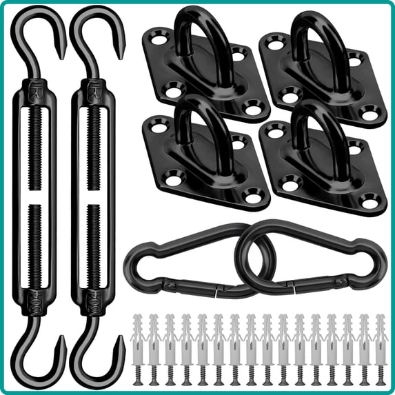 Shade Sails Installation Kits,Sun Shade Sail Hardware Kit with 4pcs 10ft Length Extension Nylon Wire Rope,Shades Awning Kit for Triangle Rectangle Shade Canopy,304 Stainless Steel, Outdoor D
