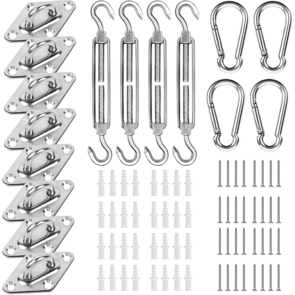 Shade Sails Installation Kits,Sun Shade Sail Hardware Kit with 4pcs 10ft Length Extension Nylon Wire Rope,Shades Awning Kit for Triangle Rectangle Shade Canopy,304 Stainless Steel, Outdoor D