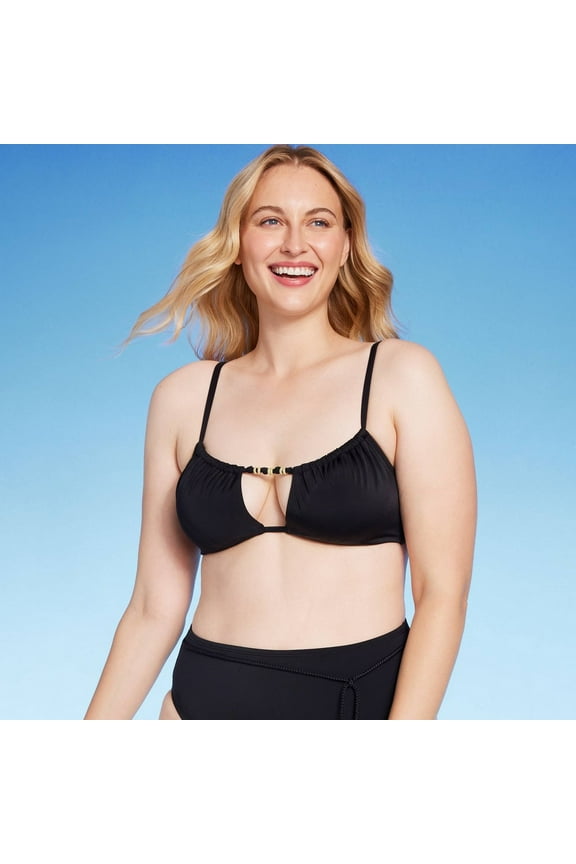 Bikini Top Womens 36D Black Bead Detail Underwire Sexy Beach Pool