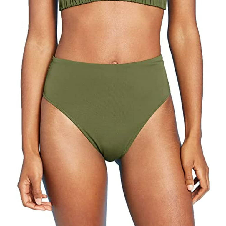 Shade & Shore Women's High Leg High Waist Extra Cheeky Bikini Bottom  (Green, M)