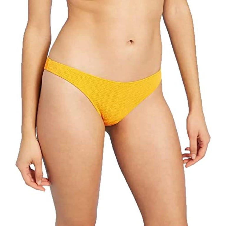 Shade & Shore Women\'s Textured High Leg Extra Cheeky Bikini Bottom -  (Medium, Spice Yellow)