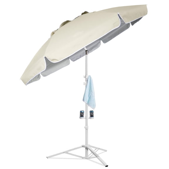 Shade Umbrella, Premium Portable Umbrella with Stand, 6.5ft Lightweight Free Standing Canopy for Sporting Games, Adjustable Instant Sun Protection and Easy to Carry, Beige