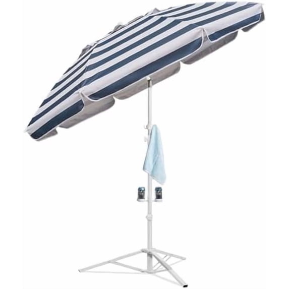 Shade Umbrella, Premium Portable Umbrella with Stand, 6.5ft Lightweight Free Standing Canopy for Sporting Games, Adjustable Instant Sun Protection and Easy to Carry, Stripe Blue